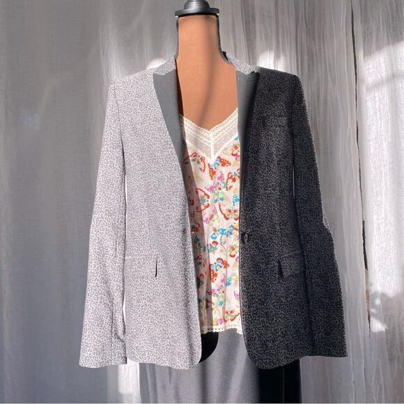 The Kooples Grey Leopard Print Tuxedo Blazer - Picture 2 of 13